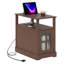 Table de bout avec station de charge, table d'appoint étroite avec ports et prises USB, petite table avec rangement caché et tablette ouverte pour le salon, brun