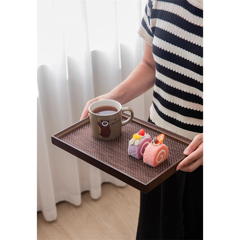 2 Pack Vintage Bamboo And Wood High-End Woven Solid Wood Tea Tray Household Rectangular Bread Fruit Storage Tray Tray Tray