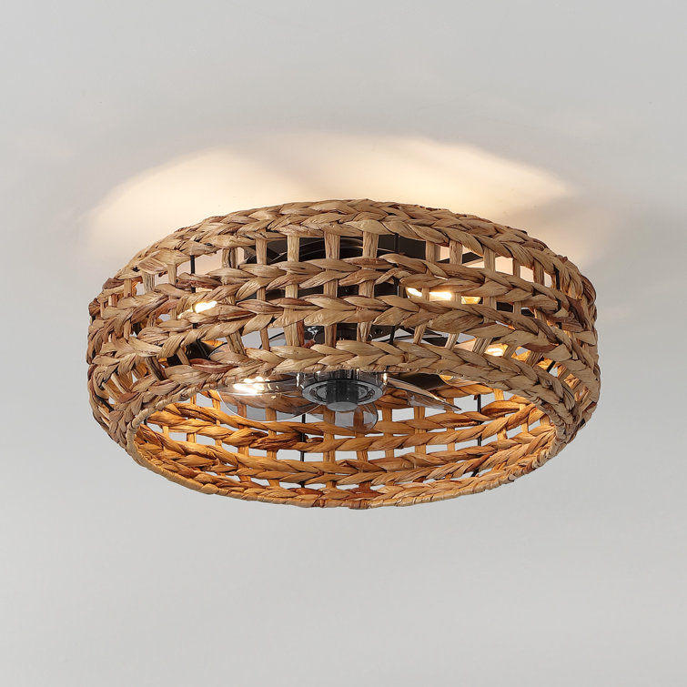 Archer 20.25" 4-Light Coastal Bohemian 6-Speed Metal/Seagrass Mobile-App/Remote-Controlled Lantern LED Ceiling Fan
