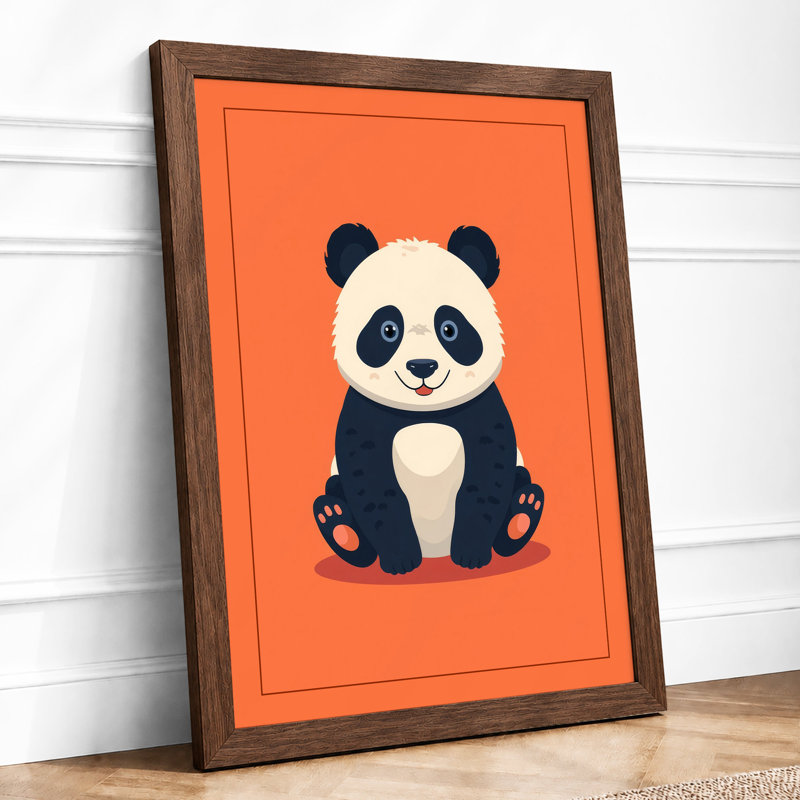 Friendly Panda Modern - Framed Print, A4 - 29.7 x 21.0 cm, Walnut