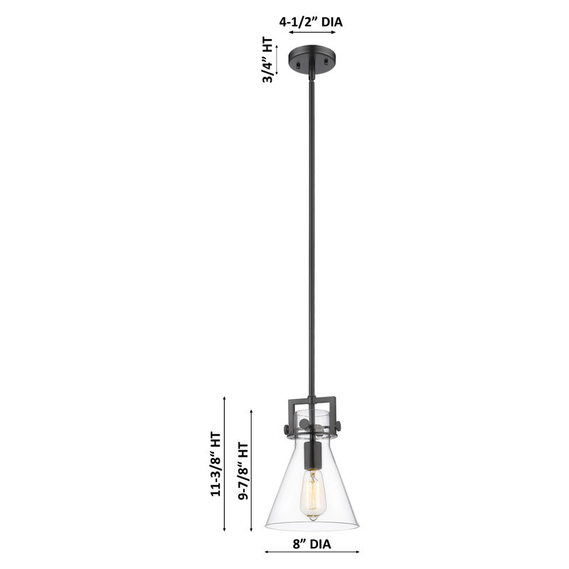 Luminaire suspendu sur tige 1 lumière Coterie, Clair, H 11,38 po x l 8 po x P 8 po