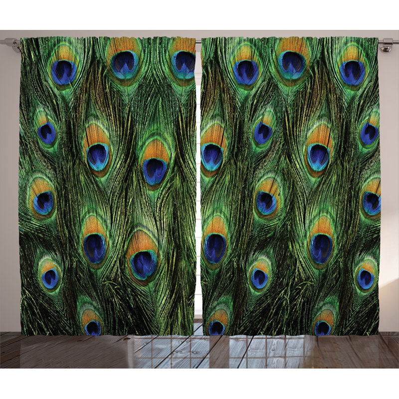 Peacock Abstract Semi-Sheer Rod Pocket Curtain Panels, 54" x 90"