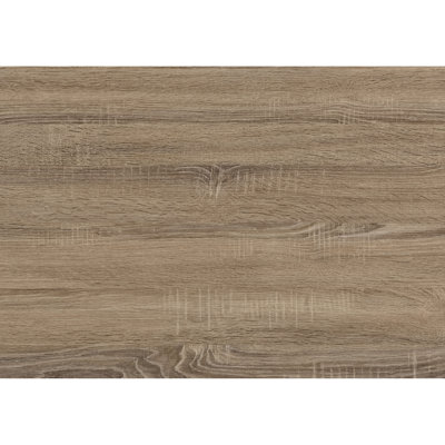 Table basse rectangulaire en stratifié taupe avec structure en métal noir, idéale pour un intérieur moderne et contemporain. Plateau foncé et structure en forme de X pour une pièce.