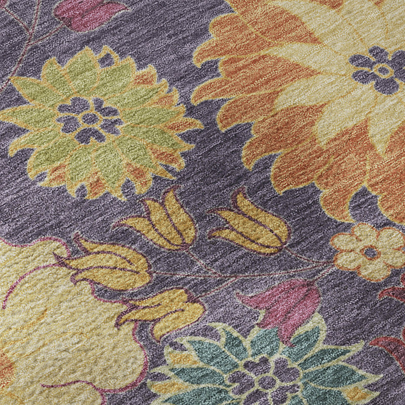 Tapis floral lavable à la machine de qualité supérieure Mayfield, Mauve, 10 pi x 14 pi