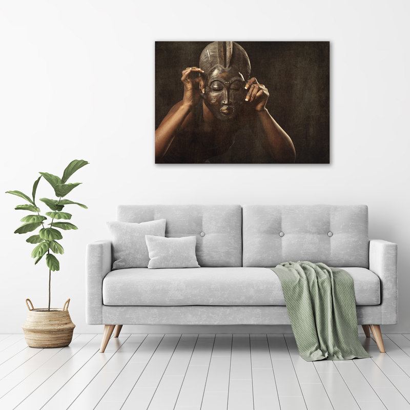 African Mask - Print, 70cm H x 100cm W x 4cm D, Glass