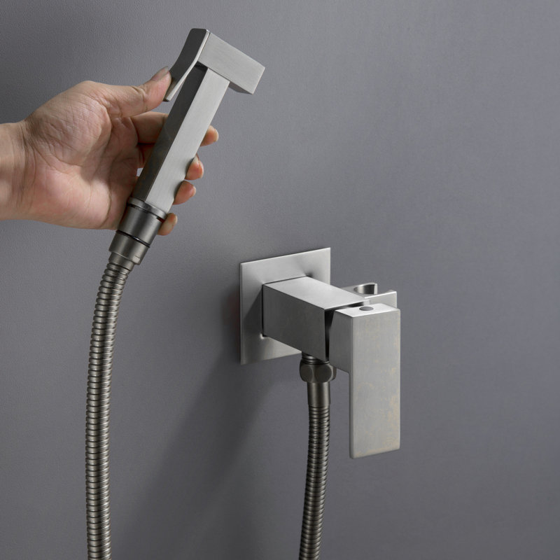 Elongated Wall Mount Bidet with Faucet, Brushed Nickel
