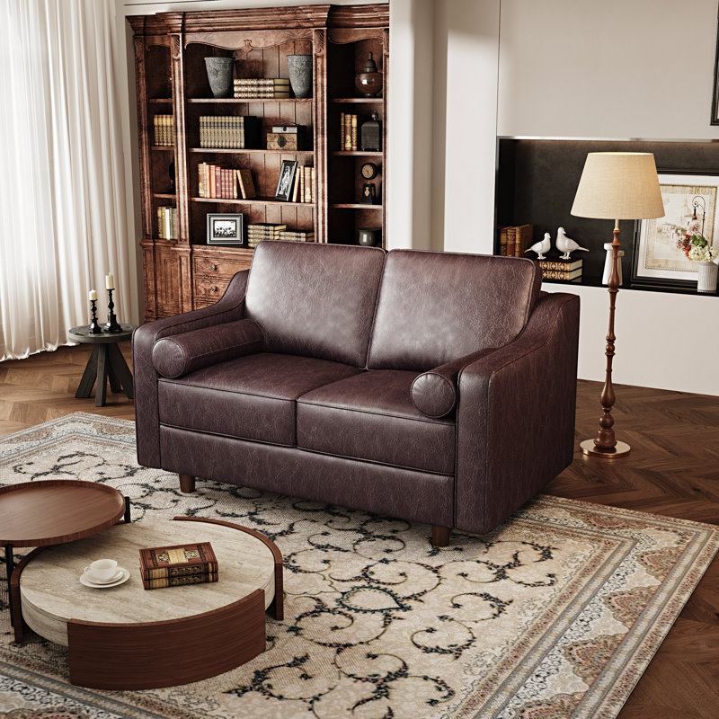 Dark Brown Faux Leather Loveseat Sofa