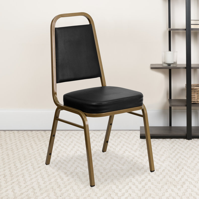 Black Vinyl and Gold Frame Stacking Banquet Chair