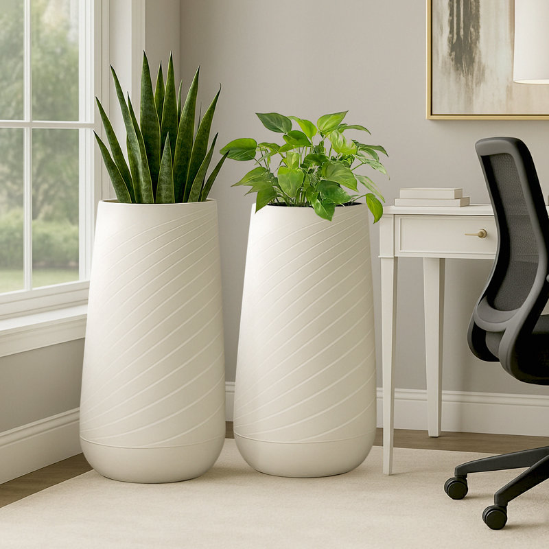 Ensemble de 2 grands pots de fleurs décoratifs d'intérieur blancs, pot à arrosage moderne et contemporain, porche, cadeaux de décoration de patio