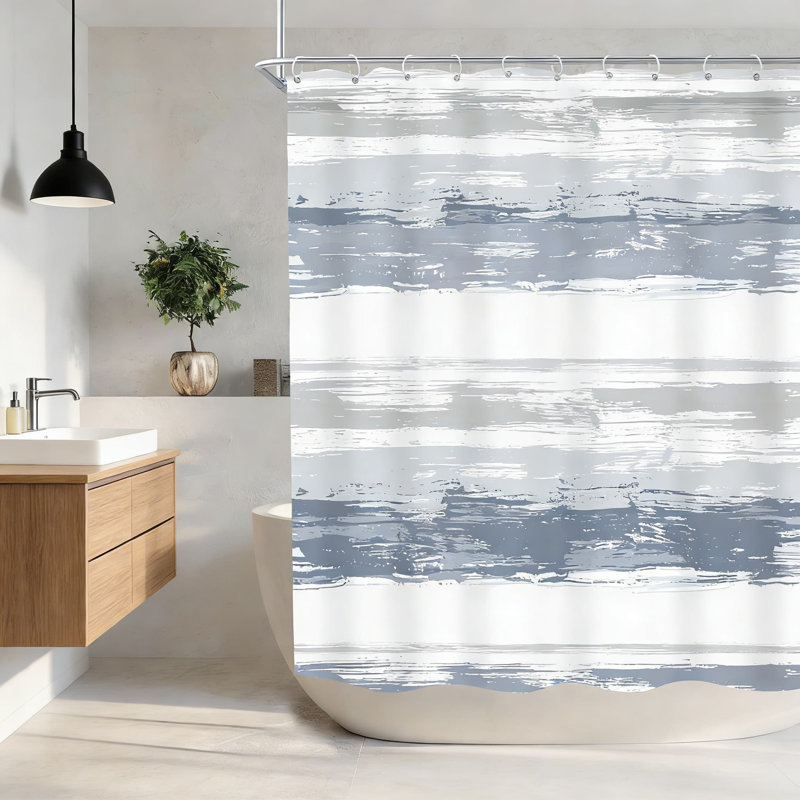 Modern Abstract Shower Curtain With Watercolor Striped Design, Waterproof Polyester Fabric For Bathroom Decor, Includes 12 Hooks