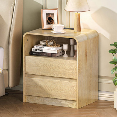 Table de chevet moderne avec station de charge, table de chevet haute en bois de 25 po avec 2 tiroirs et ports USB, table de bout de style Mid-Century pour la chambre à coucher