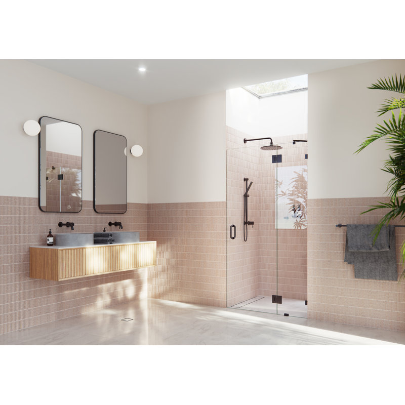Halo 36.75 in. x 78 in. Frameless Glass Hinge Shower Door, Oil Rubbed Bronze