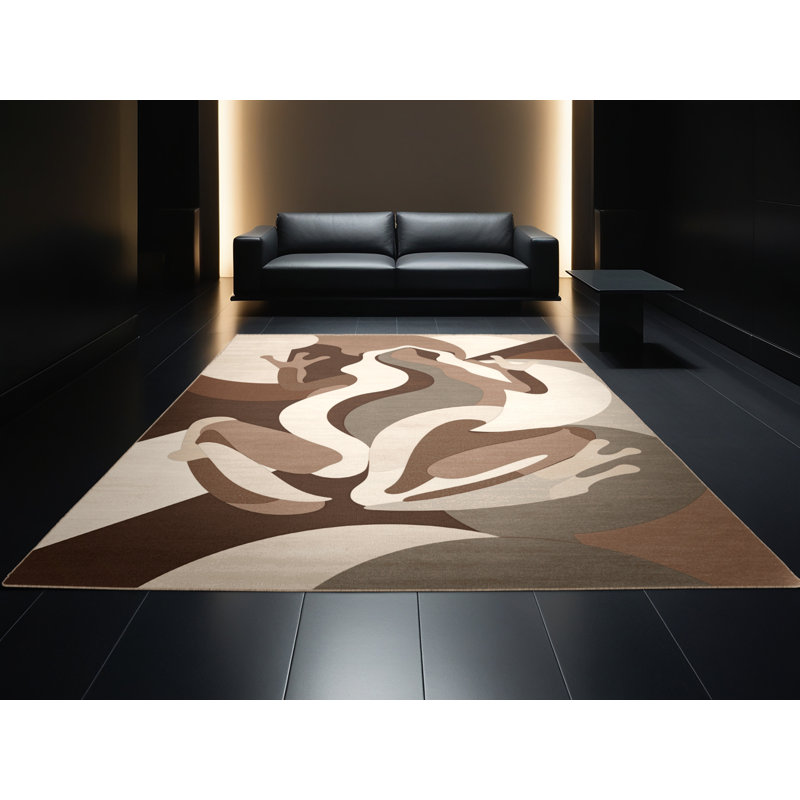 Machine Washable Osckar Frog Modern & Contemporary Abstract Rug in Beige – Beige Binding, 2x5