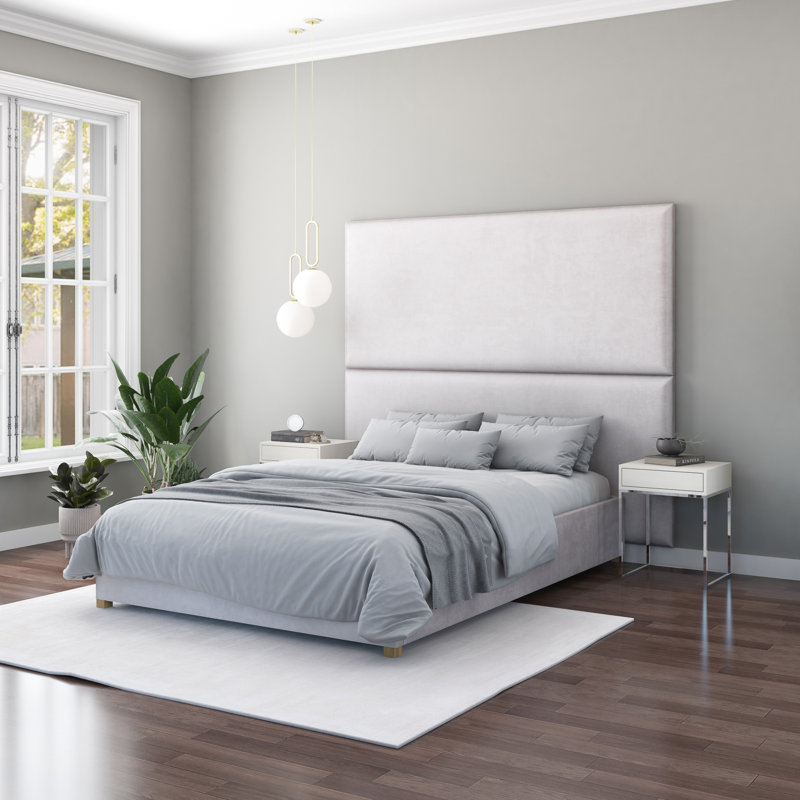 Nayali 90cm x 210cm Upholstered Wall Paneling, Light Silver