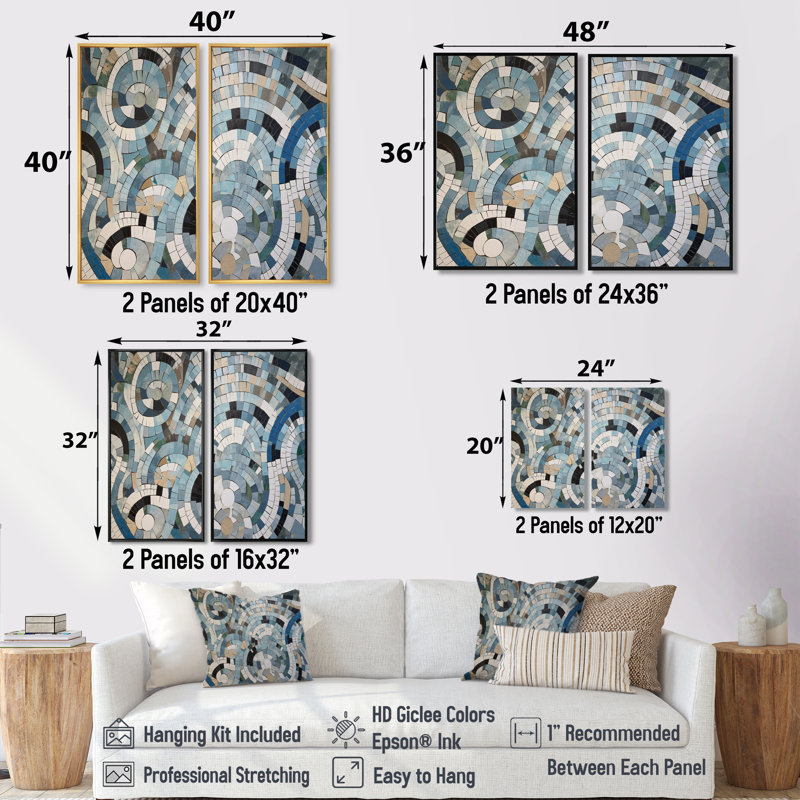 Mélange bohémien bleu et blanc - art mural moderne, H 36 po x l 48 po, Impression encadrée flottante, Noir