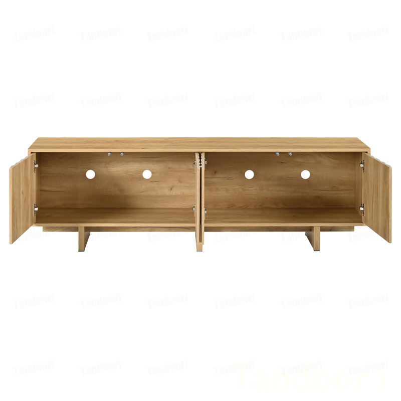 Meuble télé à grain rétro en bois avec porte ondulée pour téléviseur de 75 po ou moins, meuble télé rustique avec amplement d'espace de rangement, meuble télé à base robuste avec gestion des câbles