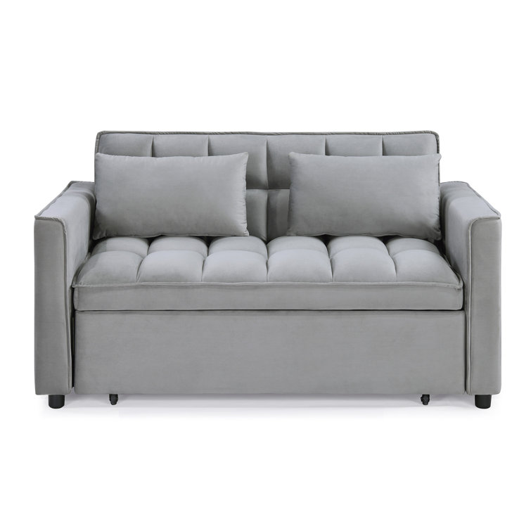 Yasirah 55" Wide Contemporary Solid Color Velvet Tufted Back Twin Sofa Beds with Pocket Storage
