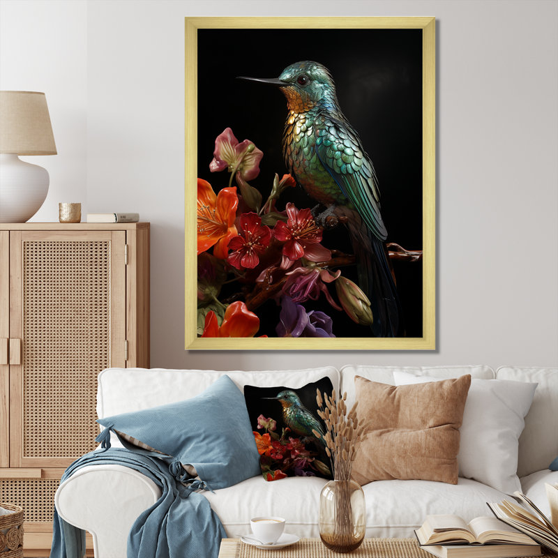 Neotropical Hummingbird - Hummingbird Animal, art mural, Cadre doré simple, H 44 po x l 34 po x P 1,5 po
