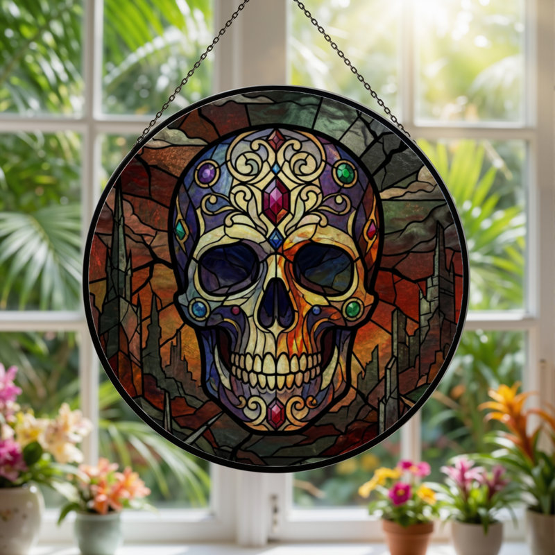 Panneau de vitrail 12 "H Skull Art