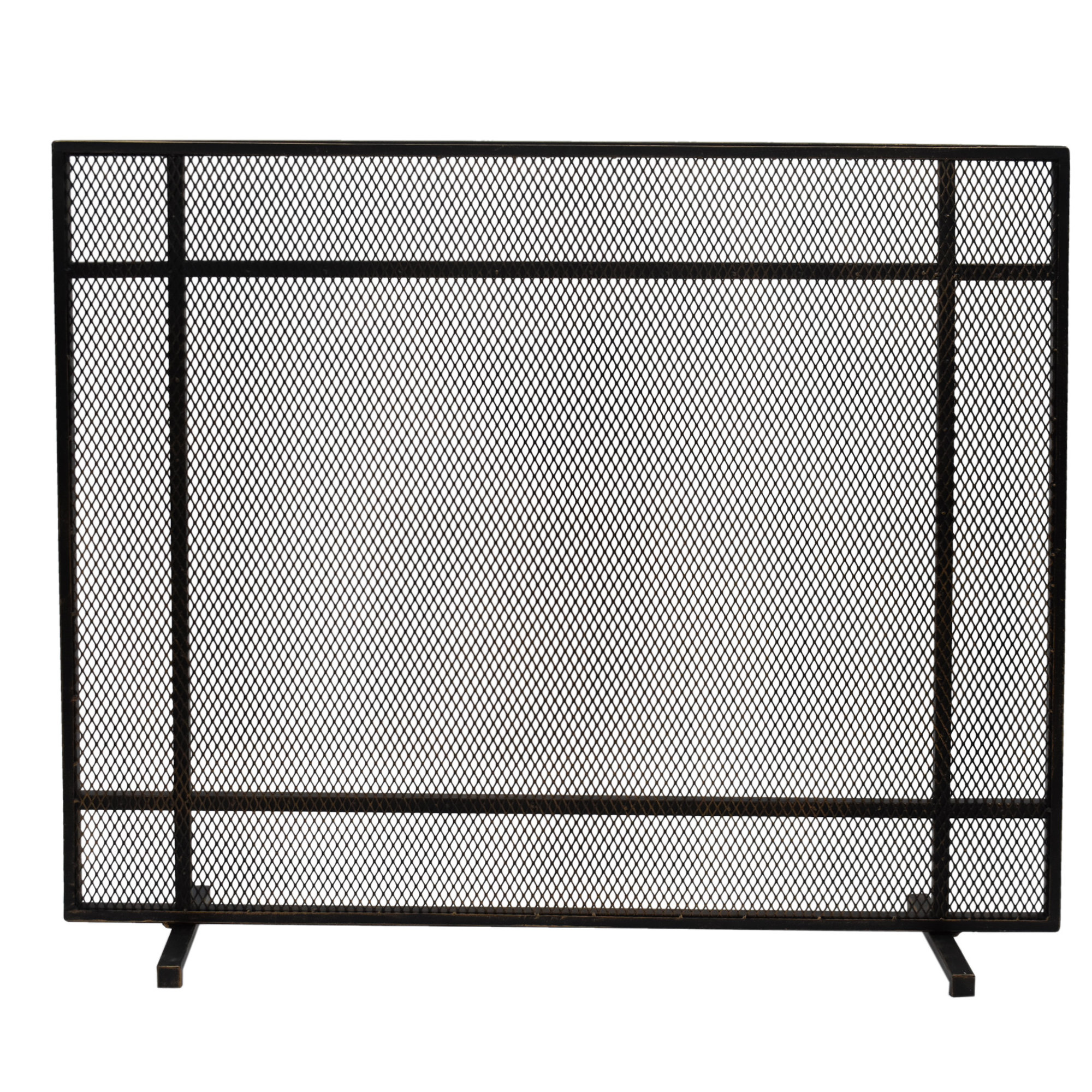 Erick Iron Fireplace Screen, Black/Brushed/Gold