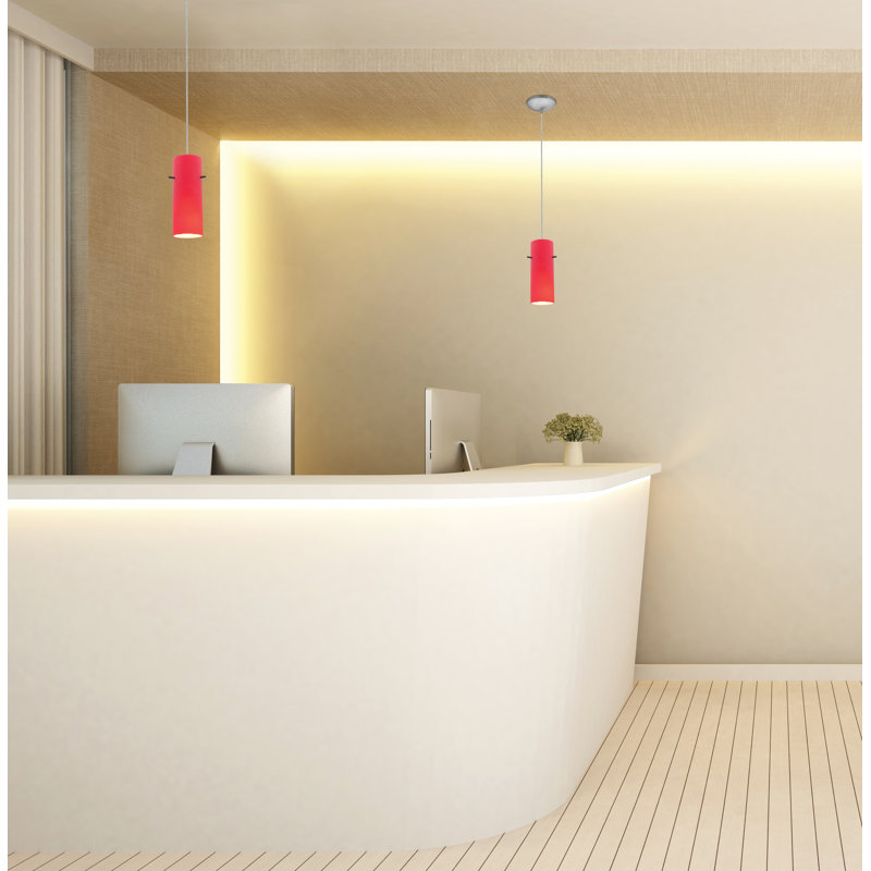 Luminaire suspendu cylindrique 1 lumière Nyquist, Acier brossé, Rouge, Cordon