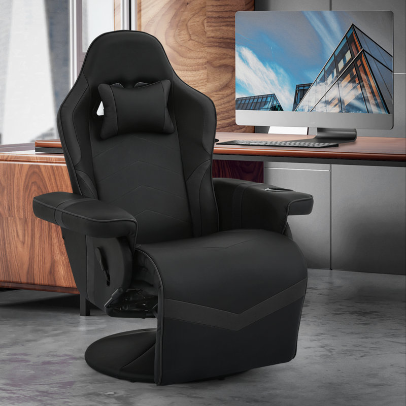 Inbox Zero Reclining Ergonomic Swiveling PC & Racing Game Chair with Footrest, Black
