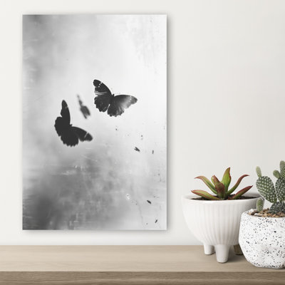 Shadowed Flight Abstract Contemporary Dreamy Butterfly Nature Wall Art Print by Treechild - Wrapped Canvas Print