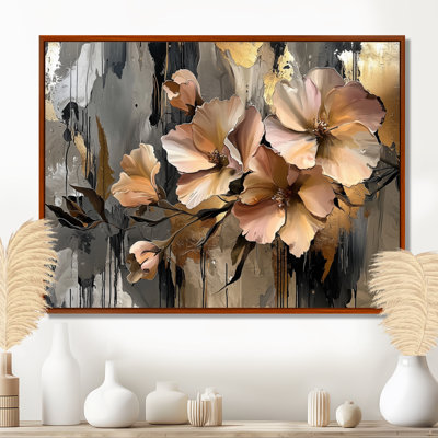 Gloden Symphony of Abstract Fuschia Flowers I - Fuschia Large, art mural