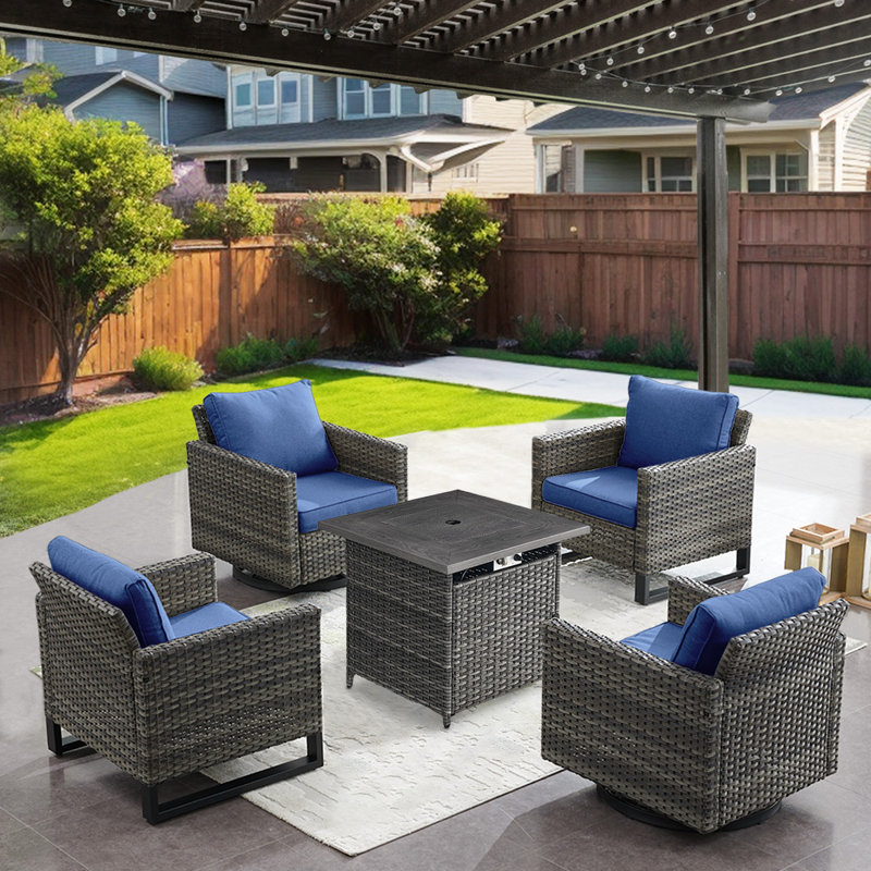 Nazime Wicker 4 - Person Patio Conversation Set with Cushions, Blue