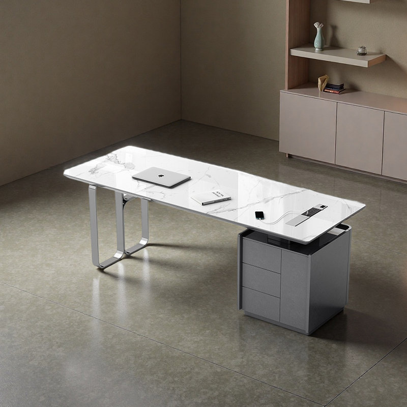 Bureau de table en pierre frittée durable, Gris, H 29,53 po x l 70,87 po x P 27,56 po