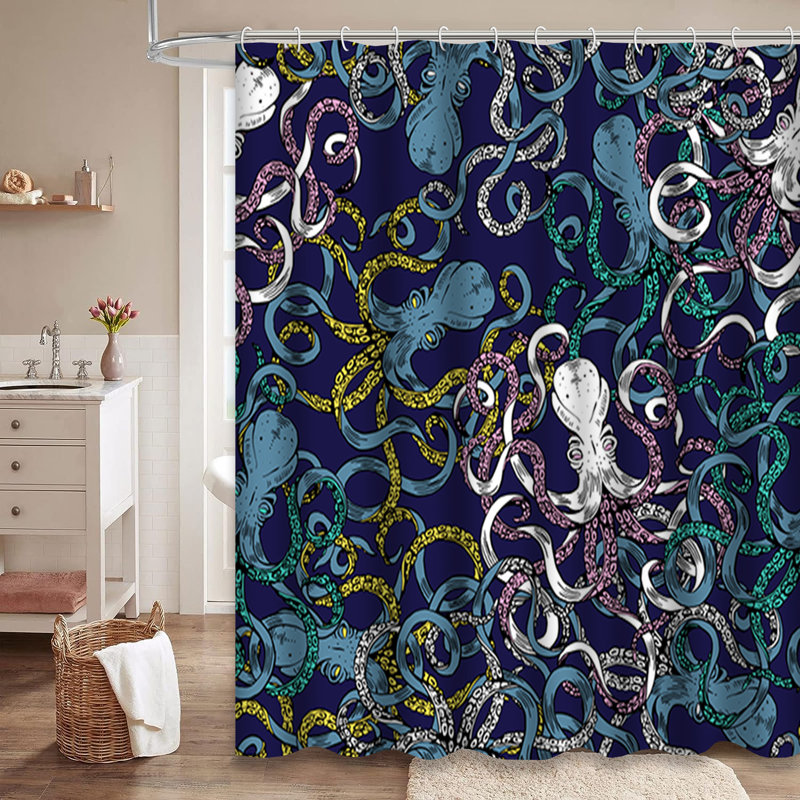 Rideau de douche dessiné avec 12 crochets, L 72 po x l 72 po
