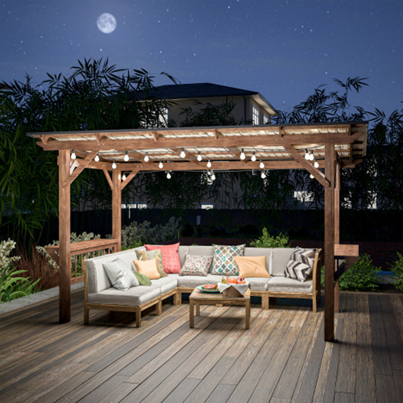 Pergola en bois pour barbecue avec éclairage intégré et bar