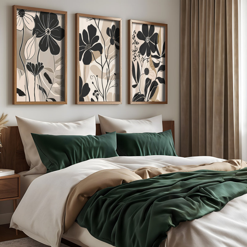 Elegant Decorative Framed MDF Painting (3 Pieces), Pine Wood Frame, 13.8 x 18.5 x 1.2 inches | 100% MDF, Thickness: 0.1 inches | UV Printed Artwork, Perfect for Living Room, Bedroom & Office Decor