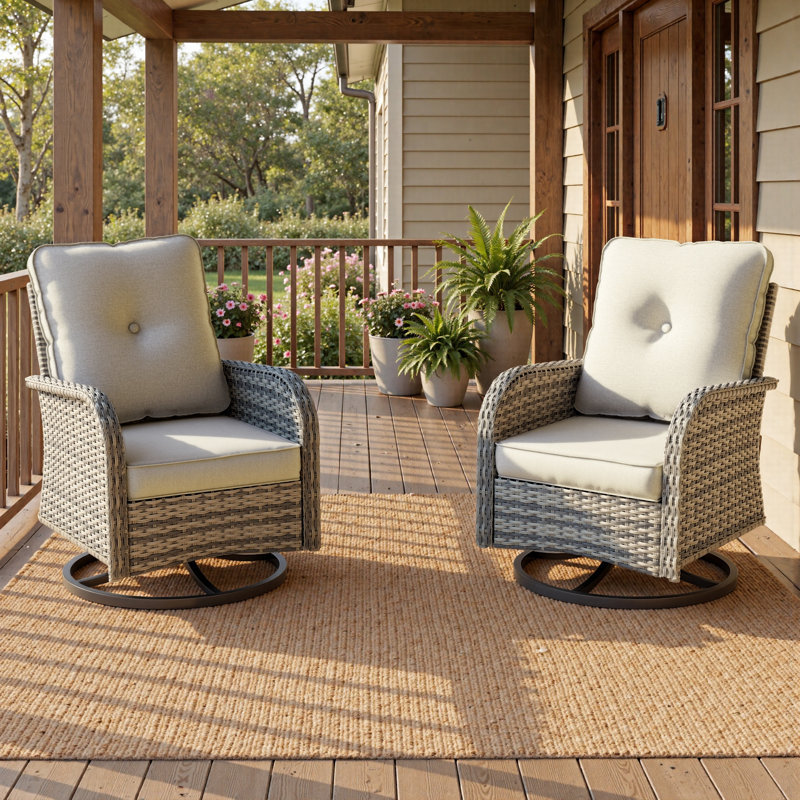 All-Weather Rattan Rocking Swivel Patio Chairs With Cushions, Beige