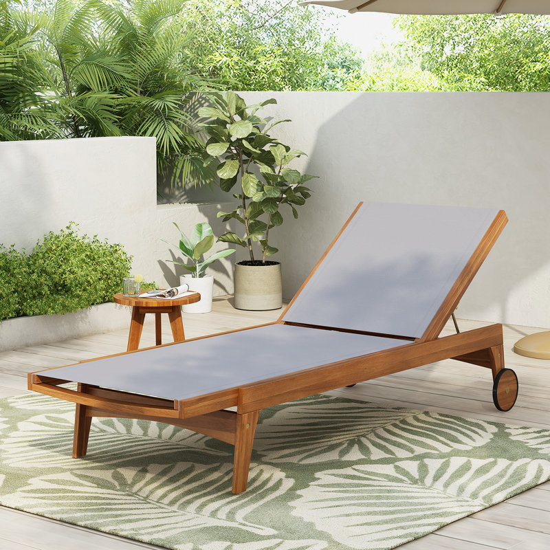 Outdoor Wood Frame Chaise Lounge, Gray/Natural
