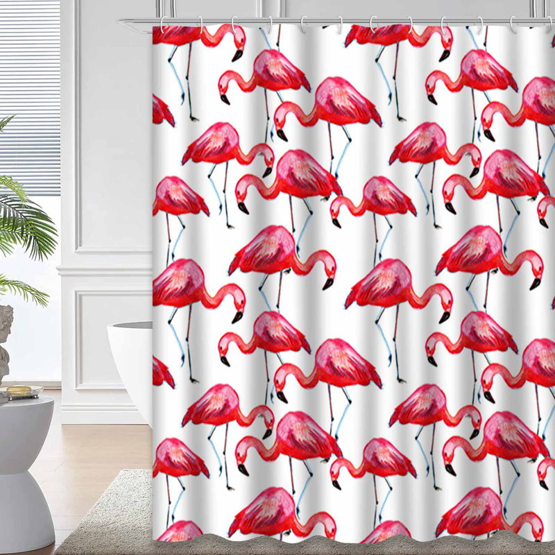 Rideau de douche imperméable avec 12 crochets Flamingo, L 72 po x l 84 po