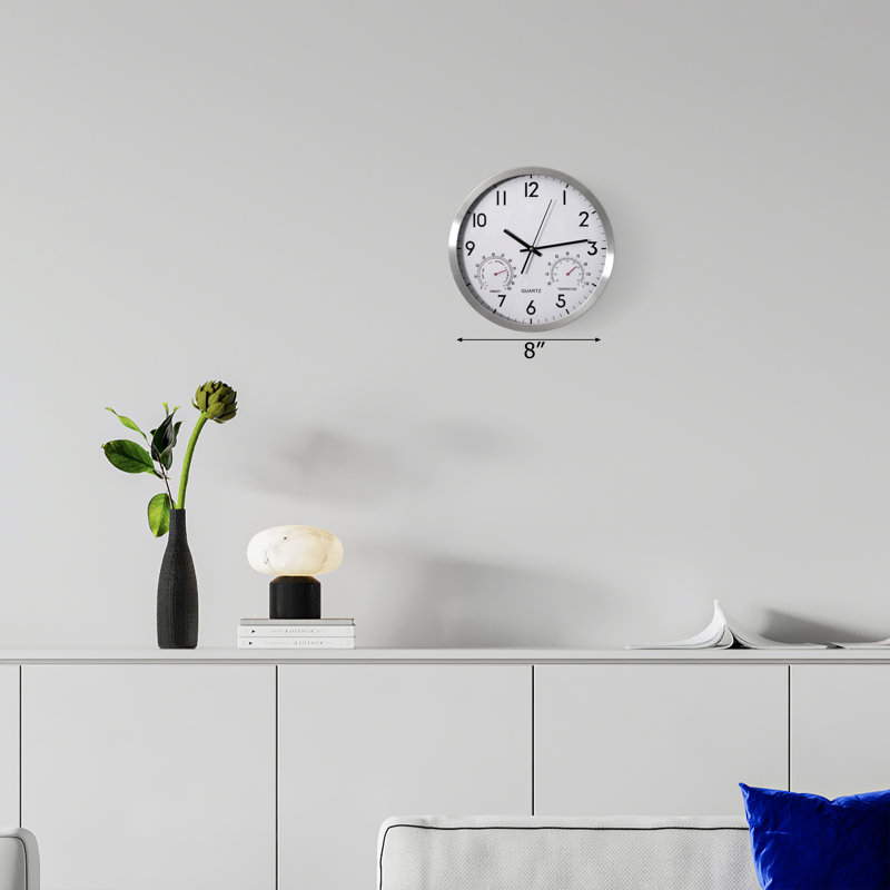 Horloge murale à quartz avec thermomètre et hygromètre Ebern Designs, Très petit