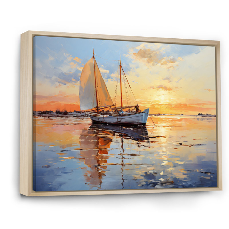 Boat Seascape Impression IV - Transportation Canvas Art Print, Cadre naturel flottant, H 34 po x l 44 po x P 1,5 po