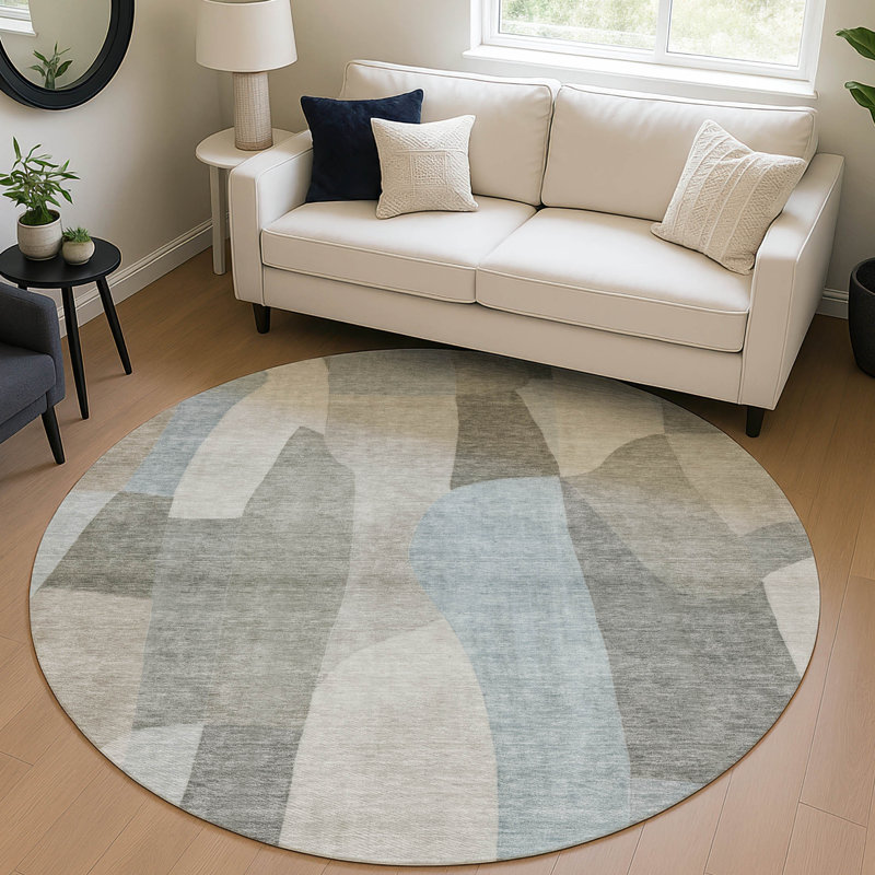 Machine Washable Indoor/Outdoor Kerwin ACN2376 Abstract Rug, Round 8'