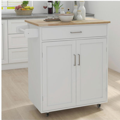 Chariot pour îlot de cuisine avec tablettes réglables et plateau porte-serviettes en bois d'hévéa