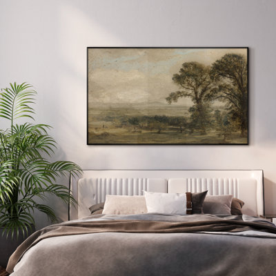 Très grand art mural imprimé sur toile - Paysage rétro classique, campagne, arbres et champ rustique pour décorer une œuvre d'art pour le salon ou la chambre à coucher - «Assemblage requis du cadre (cadre non fini)»