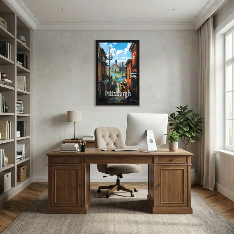 Paysages pittoresques et urbains avec rivière et horizon Pittsburgh, H 18 po x l 12 po