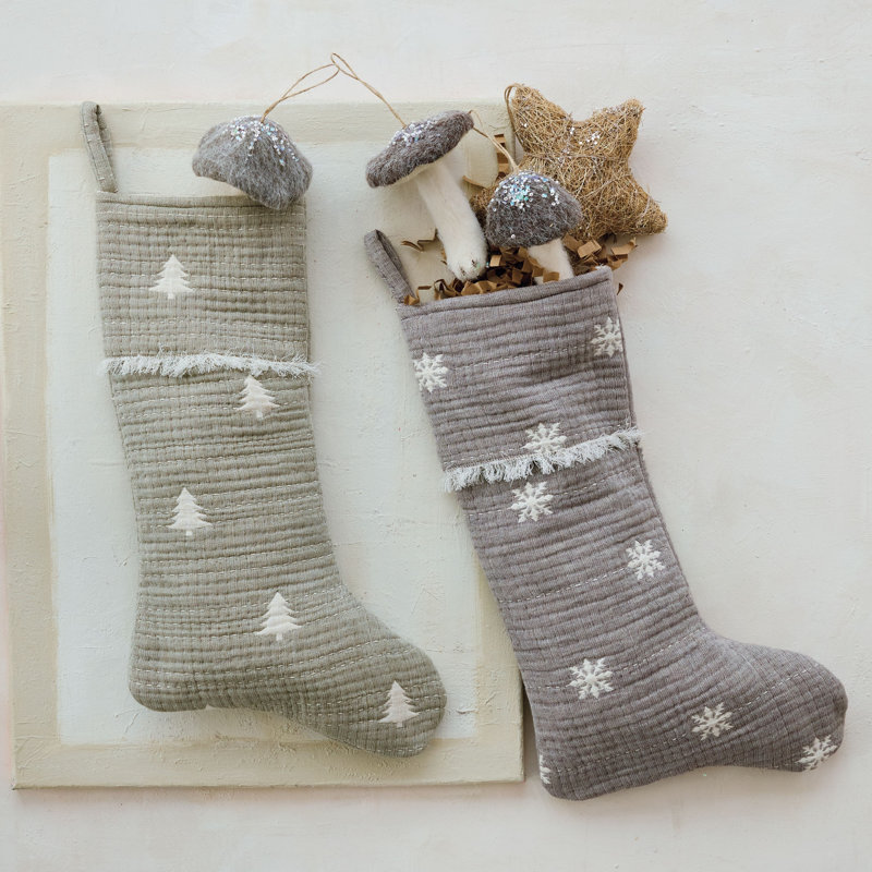Bas de Noël en coton brodé Sage