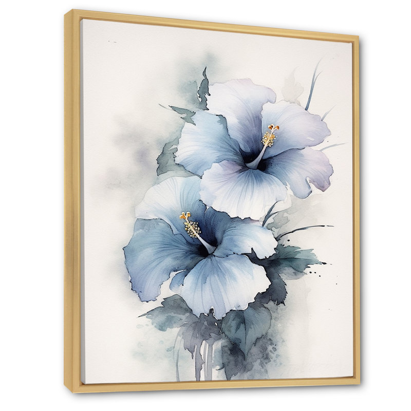 Blue Hibiscus Harmony I, reproduction d'art sur toile, Cadre naturel flottant, H 40 po x l 30 po x P 1,5 po