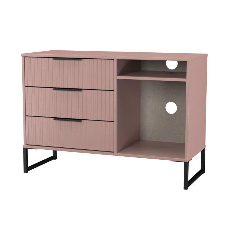 Fluted 3 Drawer TV Unit, Pink