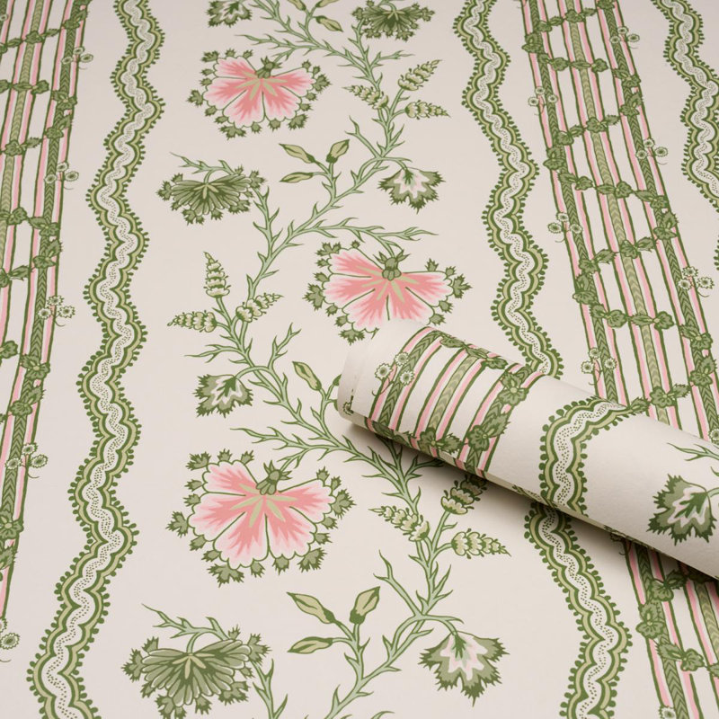 Parvati Floral Stripe Wallpaper, Green