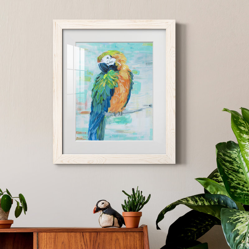 Island Parrot II - peinture encadrée, Cadre blanc, H 24 po x l 18 po x P 1,5 po