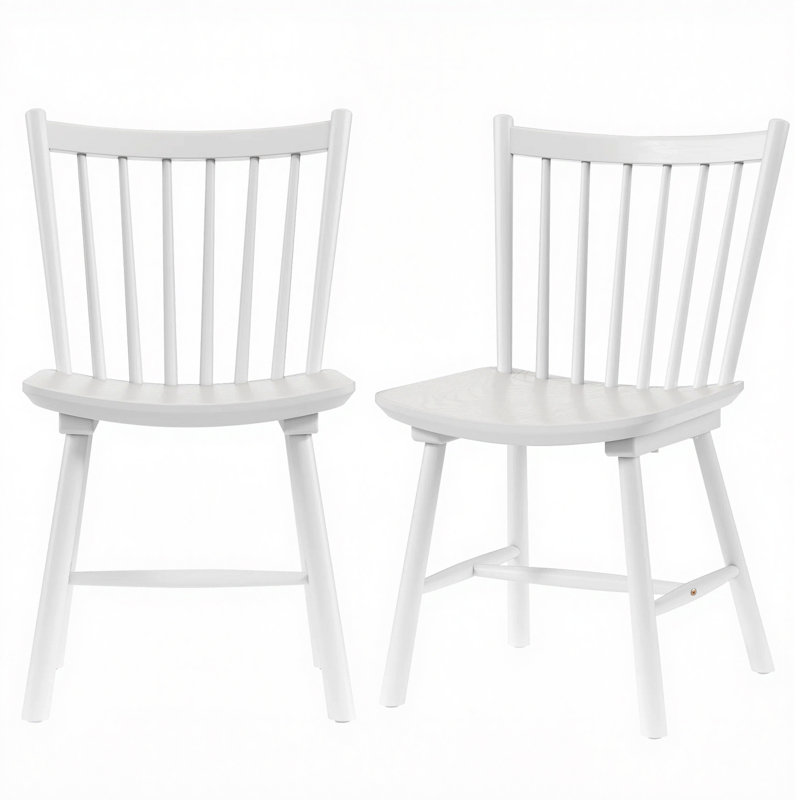 Ensemble de 2 chaises de salle à manger en bois massif à dossier fuselé, Blanc