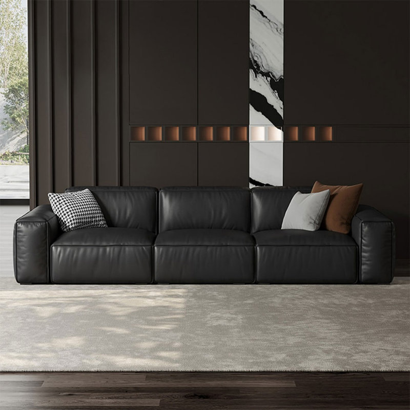 117,72 Canapé modulaire en cuir véritable noir, 118.11"W*39.37"D*28.35"H