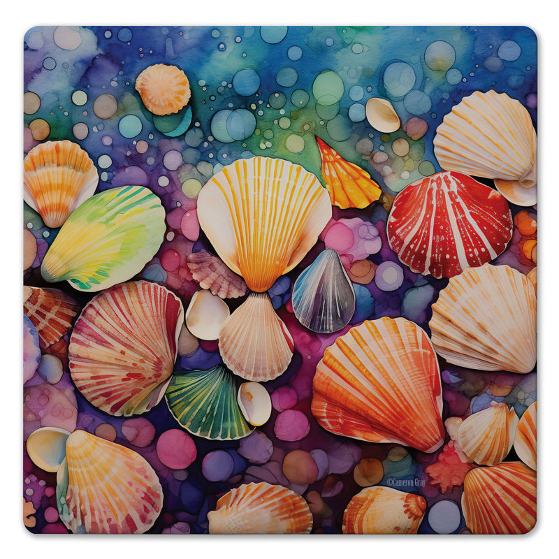 Beachcrest Home™ Bright Sea Shells Decorative Cork Backed Stone Trivet 8" Square